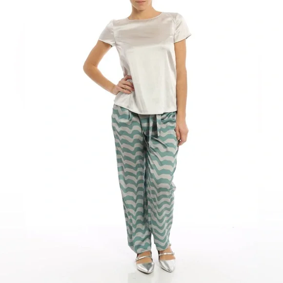 Armani Collezioni Silk Satin Stretch Ivory Short Sleeve Blouse sz 40 Classy - Picture 5 of 13